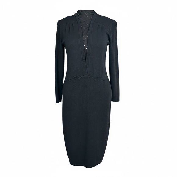 St.John by Marie Gray Vintage Classic Black wool VNeck Long Sleeve Dress 10 EUC
